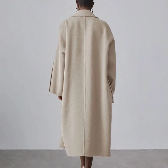 Silk Maison Oversized Beige 100% Wool trench Coat - Picture 8 of 15